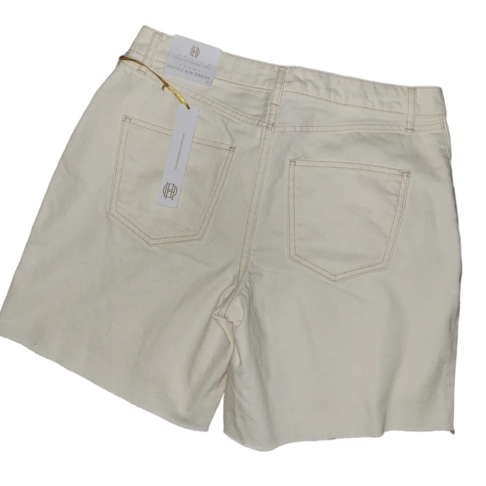 NWT House of Harlow 1960 Off White Denim High Rise Mom Distressed Shorts…